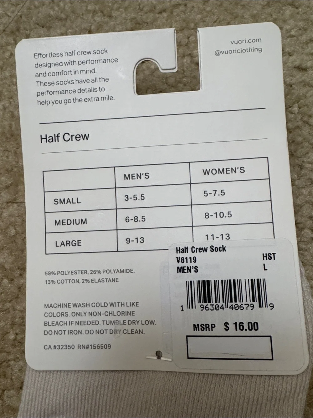 Vuori Half Crew Socks in Salt Heather